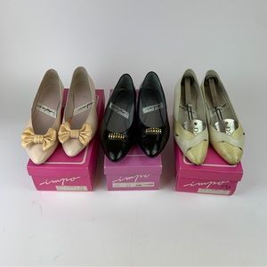 Lot of 3 Vintage 1980s Impo Flats Darcie (Pale Pink) Seville (Black) Kerri Ivory